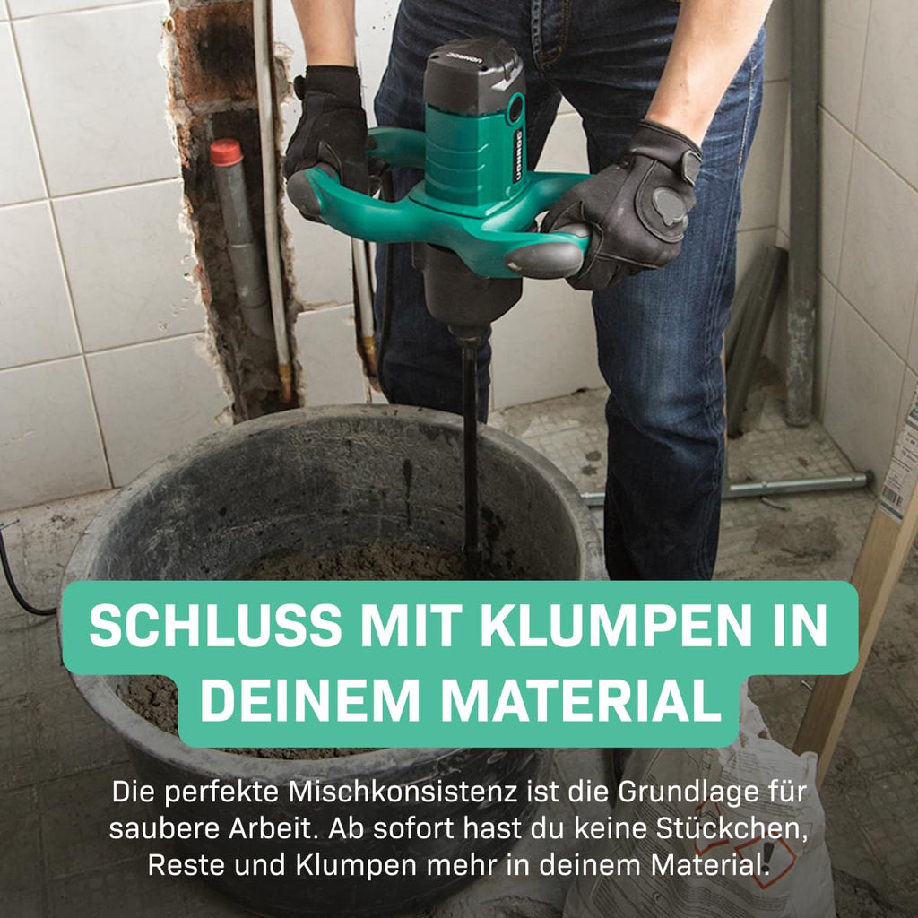 VONROC Mörtelrührer inkl. Rührwerk [1800W] - Betonmischer Quirl [mit Sanftanlauf] für Beton, Zement, Farbe, Mörtel - 2 Geschwindigkeitsmodi