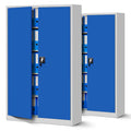 Jan Nowak 2er Set Aktenschrank XXL C001II Büroschrank Metallschrank Flügeltüren Stahlblech Pulverbeschichtung 185 cm x 115 cm x 40 cm (grau/blau)
