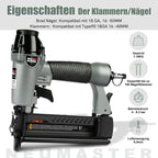 NEU MASTER Druckluftnagler, 2 in1 Drucklufttacker mit Transportkoffer inkl. 800 Nägel und 200 Klammern für Werkstatt und Haus