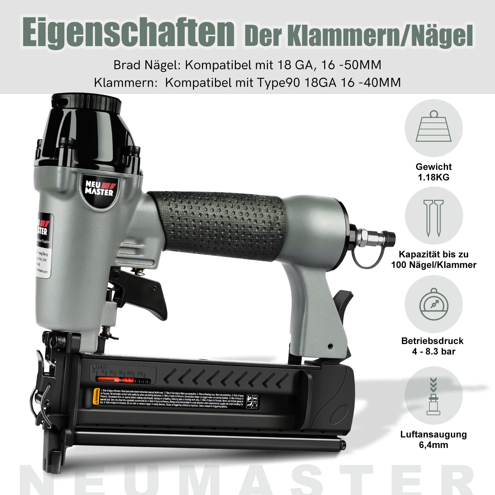 NEU MASTER Druckluftnagler, 2 in1 Drucklufttacker mit Transportkoffer inkl. 800 Nägel und 200 Klammern für Werkstatt und Haus
