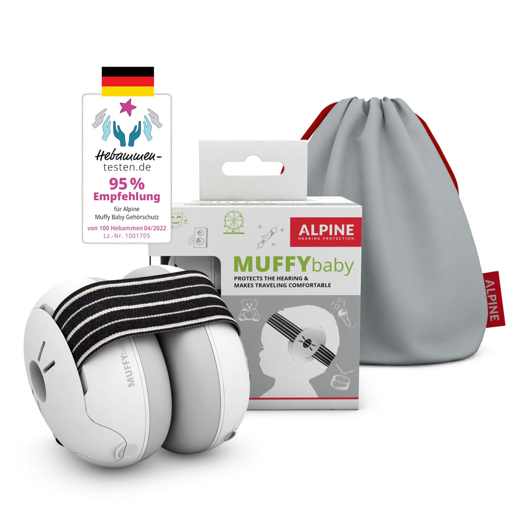 Alpine Muffy Baby Klassik - Gehörschutz für Babys - Verstellbares ANTI-SLIP-Kopfband bis 36 Monate - In Deutschland auf Sicherheit getestet - Lärmschutz Kopfhörer verhindert Gehörschäden, Schwarz