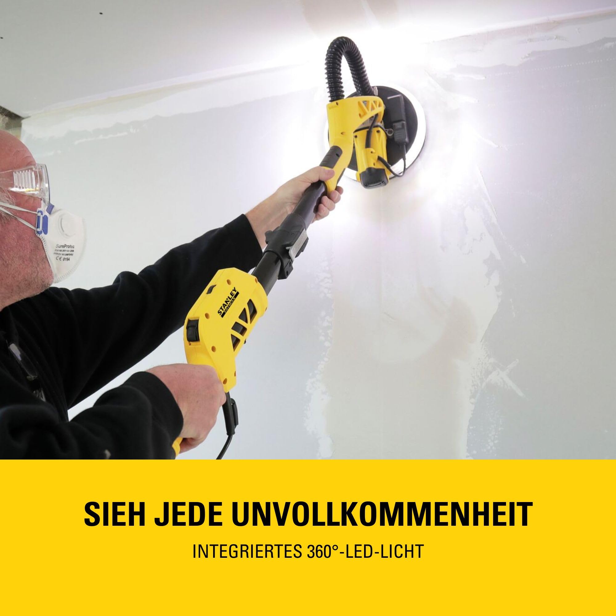STANLEY FATMAX 750W Trockenbauschleifer (225mm) mit Aufbewahrungstasche und 120G Netz-Schleifscheibe, SFMEE500S-QS