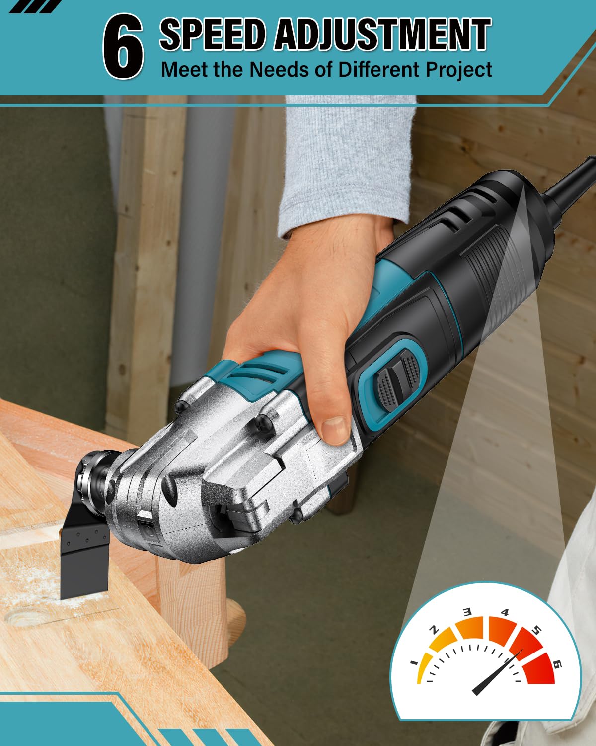 Pohicoo Oszillationswerkzeug, 300W Multifunktionswerkzeug mit 10000-22000RPM 6 Variable Geschwindigkeit,Multitool mit 23 Zubehör, 3° Oszillationswinkel Multimaster zum Schneiden, Schnitzen, Polieren