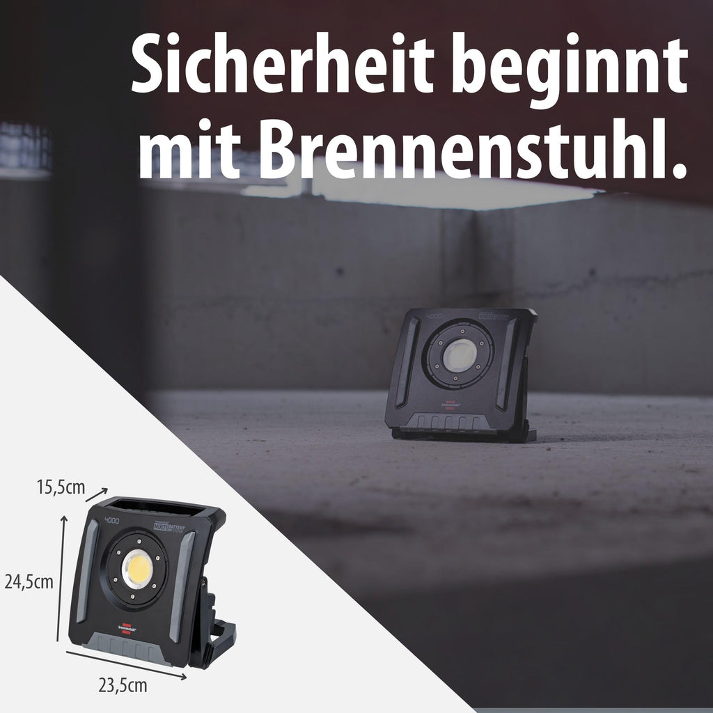 Brennenstuhl Professional Multi Battery LED Akku Baustrahler 4000 MA (40W, 4500lm, IP65, Arbeitsleuchte kompatibel mit 18V Akkus 10 verschiedener Hersteller, ohne Akku, Engineered in Germany)