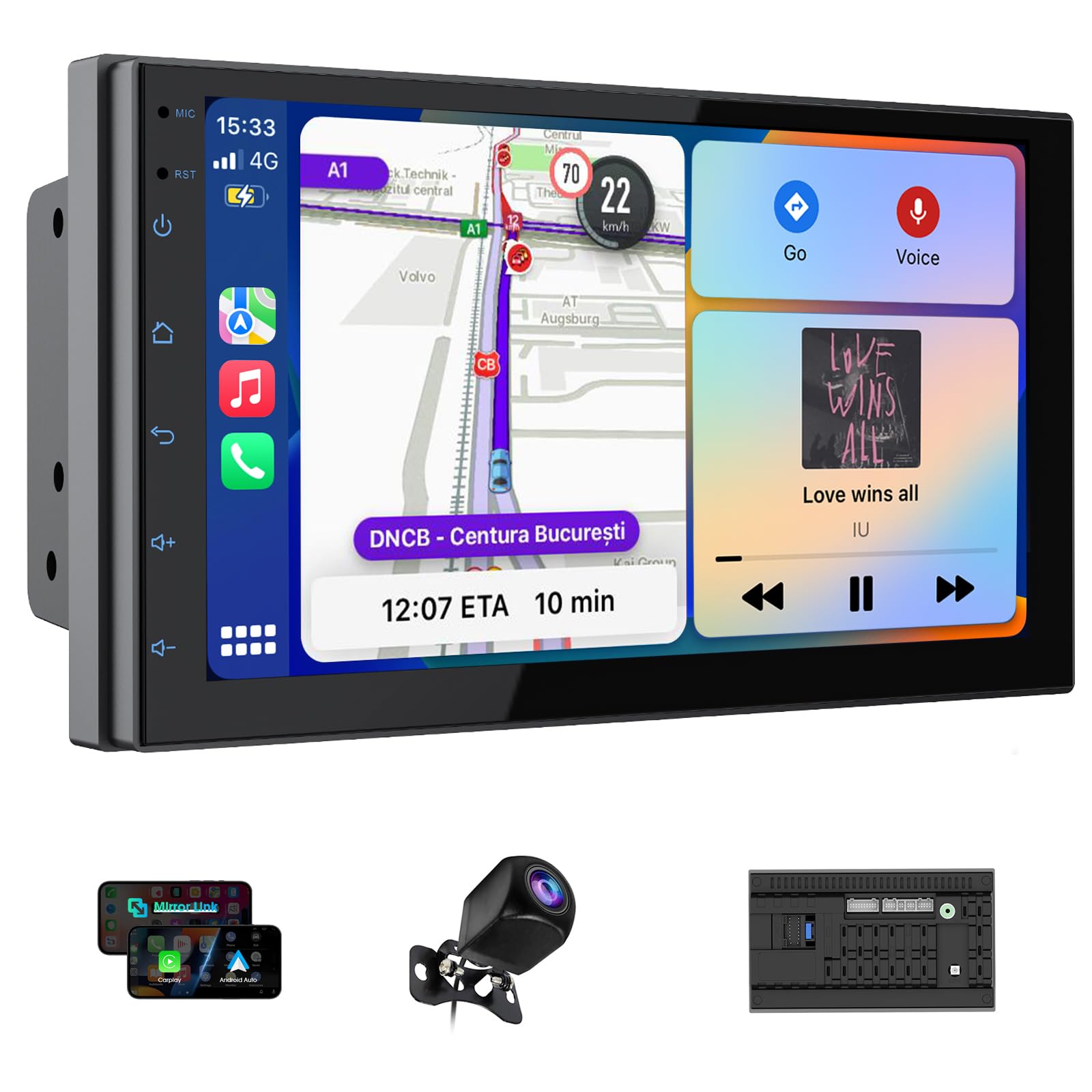 Haudio 2 Din Autoradio mit Kabellosem CarPlay &Android Auto, 7 Zoll Touchscreen Autoradio mit Mirror Link,GPS,Sprachsteuerung,SWC/FM/RDS/AM, 25 Sets UI Passend für alle Autos, Mit Rückfahrkamera 2+64G