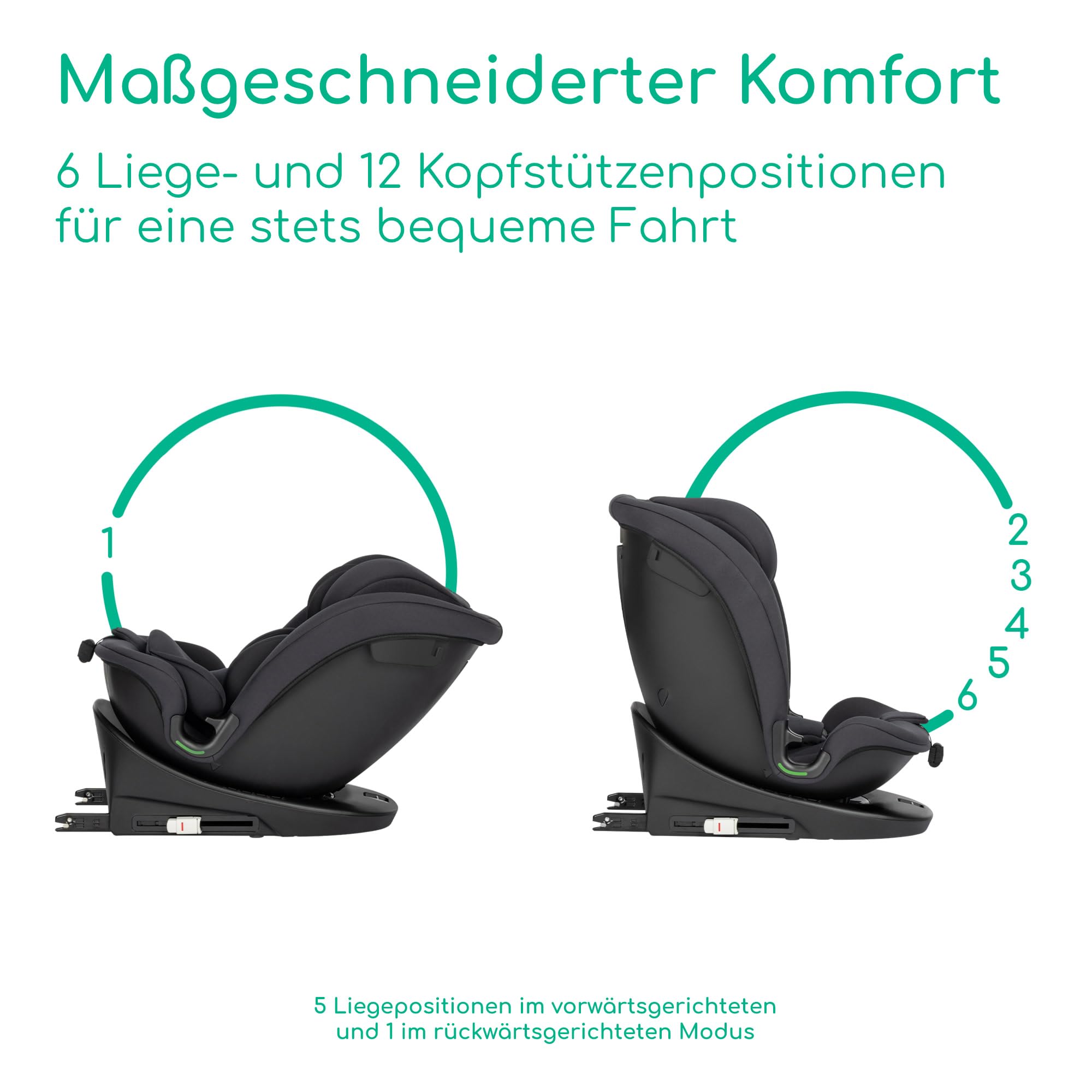 Bebeconfort RevolveFix 360 i-Size, Autositz 360 Drehbar, 0–12 Jahre, 40–150cm, ISOFIX Kindersitz, Top-Tether-Installation, 360°-Drehung, 6 Liegepositionen, 12 Kopfstützenpositionen, Full Black