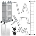 Lospitch 4x3 Mehrzweckleiter, 360cm 7 in 1 Multifunktionsleiter mit 2 plattform, Aluminium Vielzweckleiter mit 2 Transport Rollen bis 150 kg, Arbeitsleiter 12 Stufen, Silber
