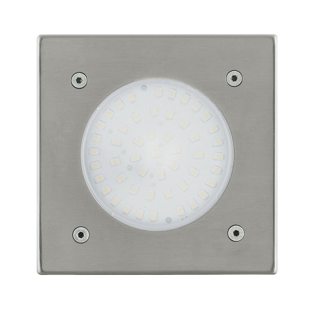 EGLO LED Bodeneinbauleuchte Lamedo, 1 flammige Einbauleuchte, Wegelampe aus Edelstahl, Farbe: Silber, Glas: Weiß, satiniert, eckig, IP67