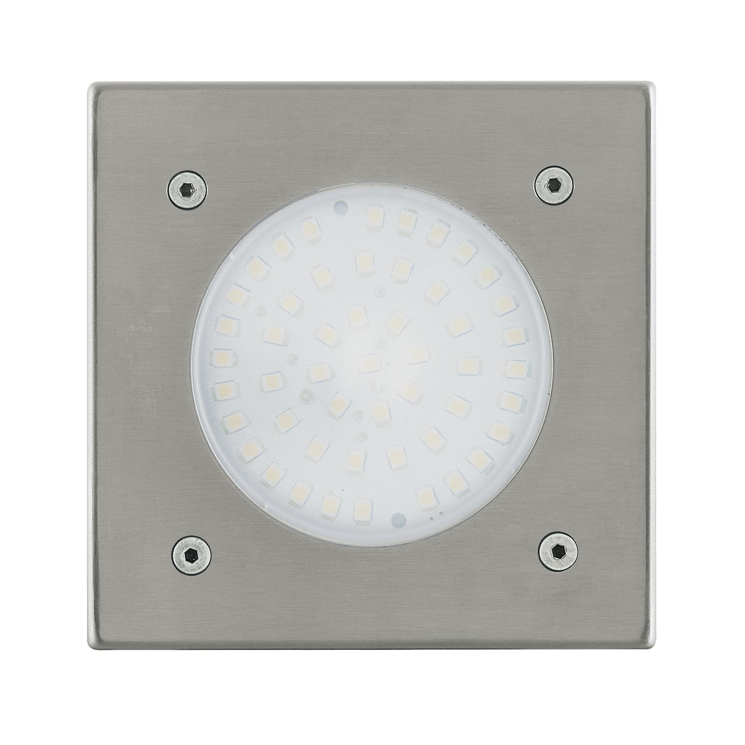 EGLO LED Bodeneinbauleuchte Lamedo, 1 flammige Einbauleuchte, Wegelampe aus Edelstahl, Farbe: Silber, Glas: Weiß, satiniert, eckig, IP67