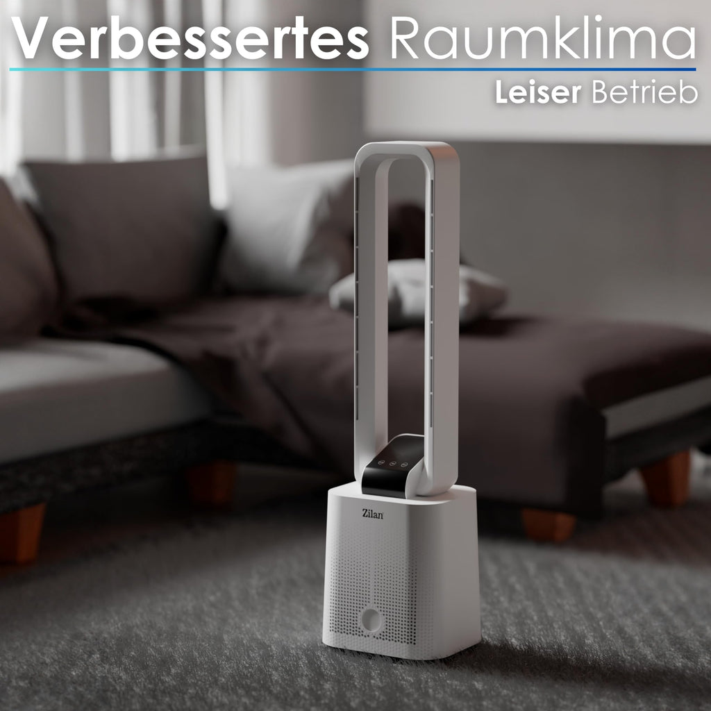 Zilan Turmventilator sehr leise mit Kühlung Standventilator mit Fernbedienung energiesparend oszillierend - Säulenventilator Aircooler Luftkühler Bodenventilator Tower Fan 12 Stufen