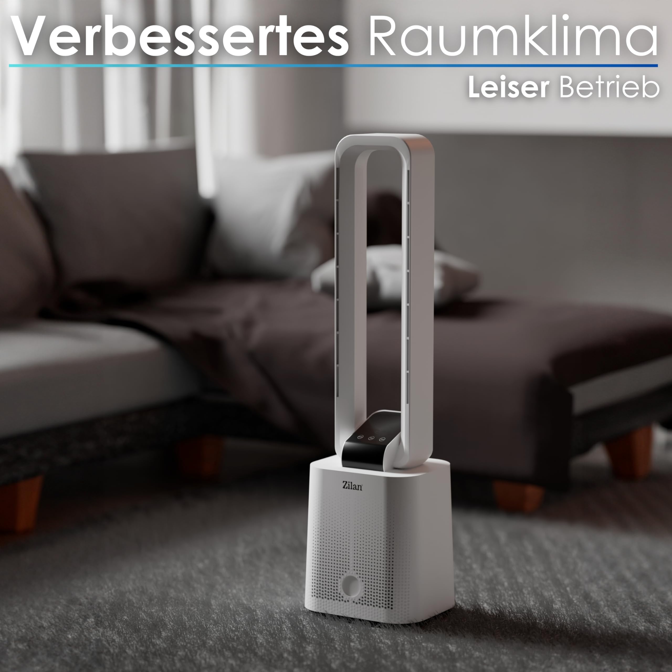 Zilan Turmventilator sehr leise mit Kühlung Standventilator mit Fernbedienung energiesparend oszillierend - Säulenventilator Aircooler Luftkühler Bodenventilator Tower Fan 12 Stufen