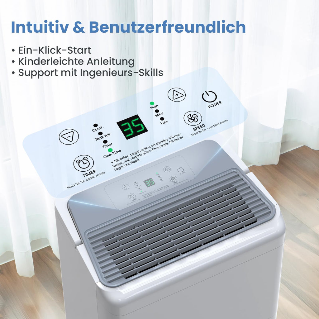 Newentor Luftentfeuchter elektrisch 30L, Entfeuchter elektrisch keller, Raumentfeuchter elektrisch, Dehumidifiers for home für 245m³/90m², mit Timer, Filter, Ablaufschlauch, 10 J. Gar.