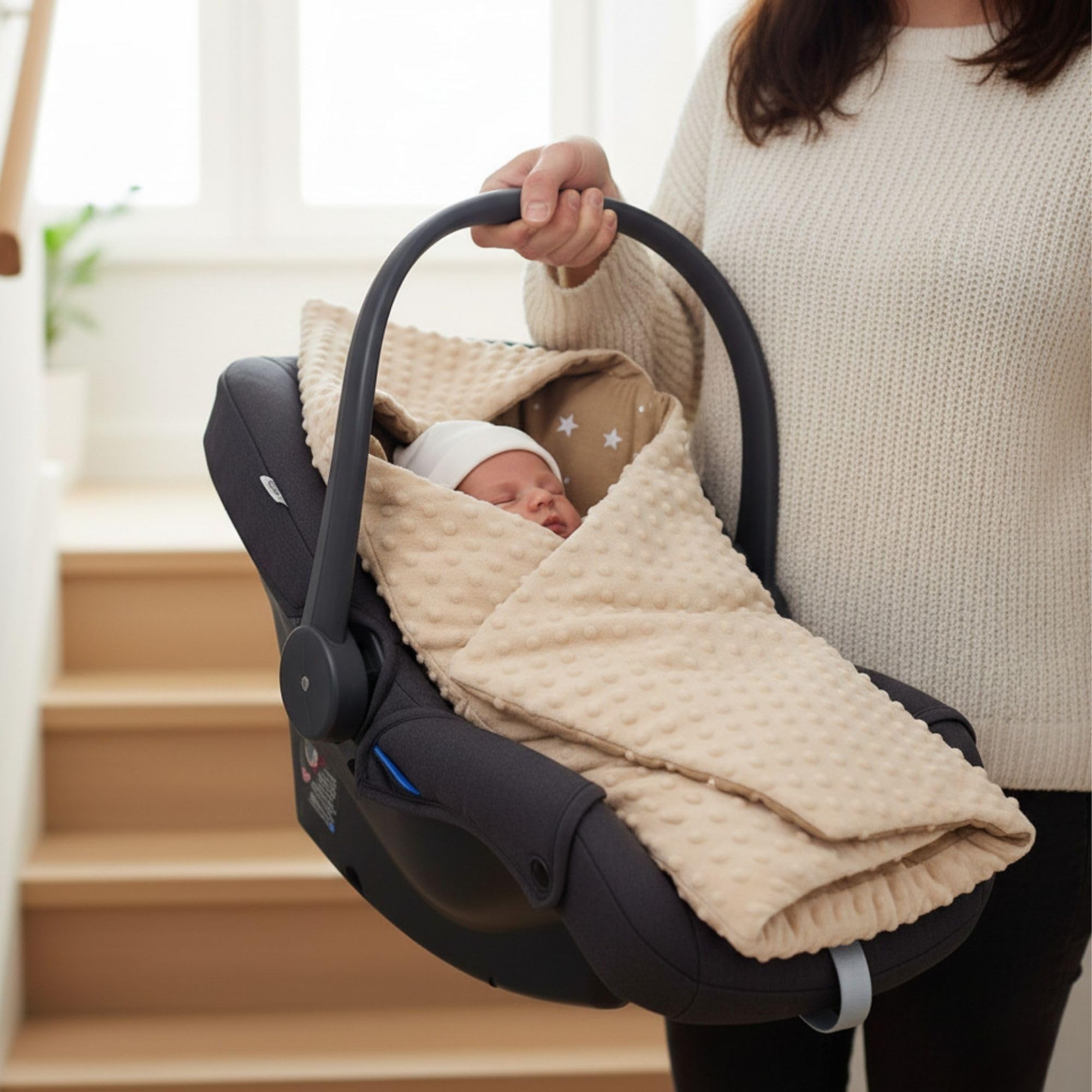 Einschlagdecke Babyschale Baby Decke 90x90 cm - Fußsack Blanket für Kinderwagen und Autositz Ganzjahres für Neugeborenen und Kleinkinder Einschlagsdecken für 3 und 5 Punkt Gurt Minky Oeko-Tex