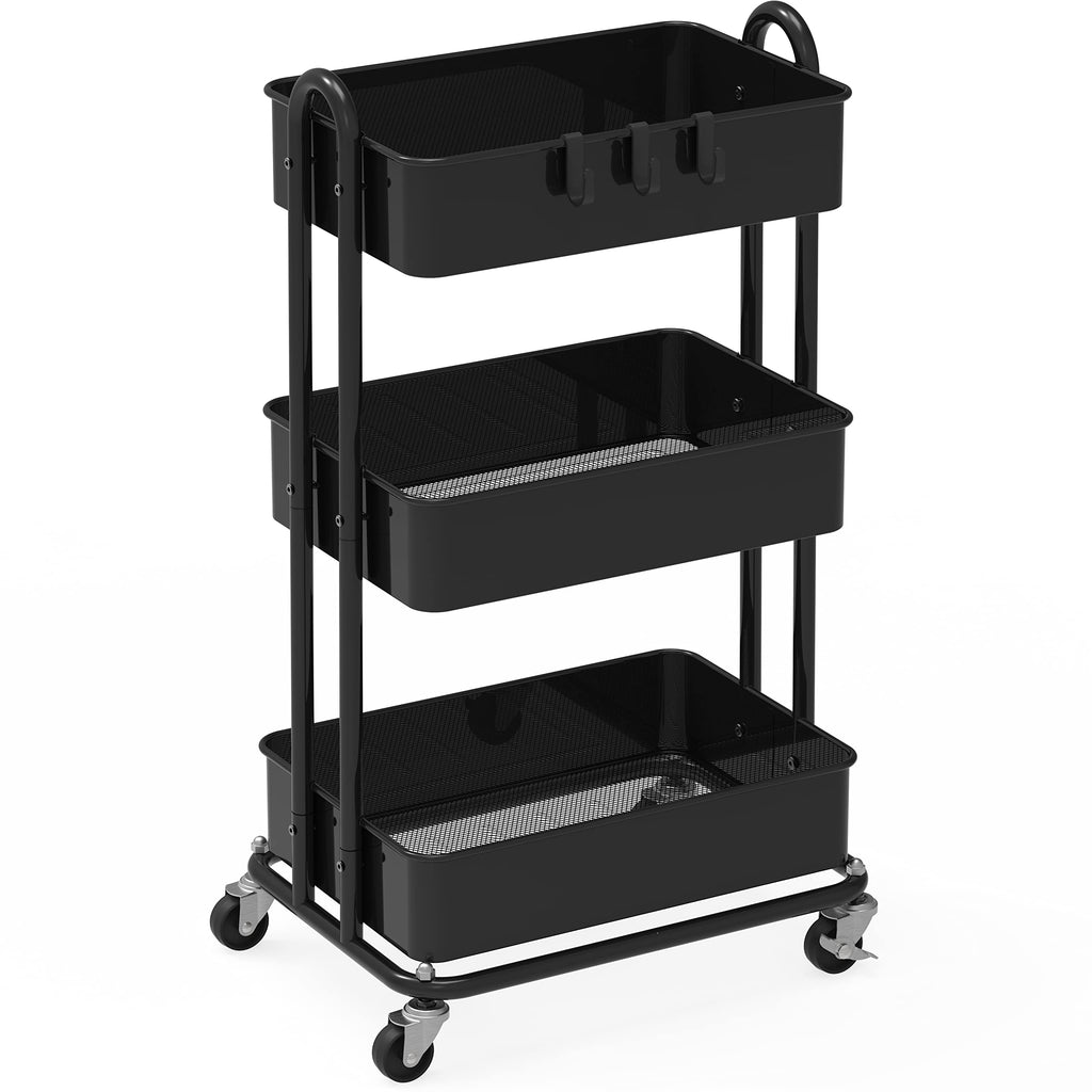 Simple Houseware Hochleistungs-Rollwagen mit 3 Ebenen aus Metall, Schwarz
