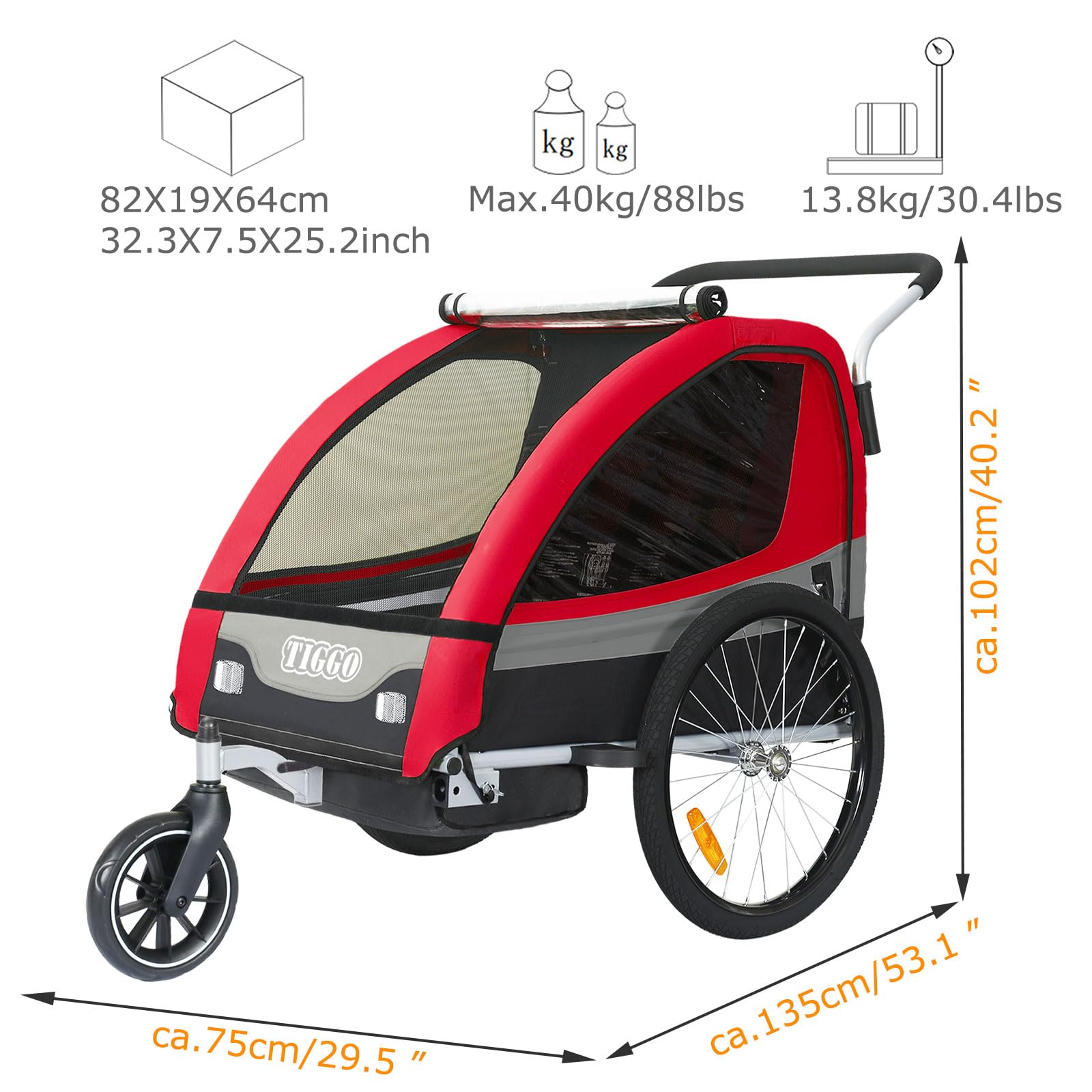 Tiggo Kinderanhänger Jogger 2 in 1 Kinderfahrradanhänger Fahrradanhänger Anhänger 50402