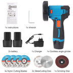 Mini Winkelschleifer Akku, Professional Winkelschleifer mit 2 x Batterien 4500mAh, 19500 rpm, Mini Akku Flex mit 7 Trennscheiben 75MM zum Schneiden, Polieren, Schärfen