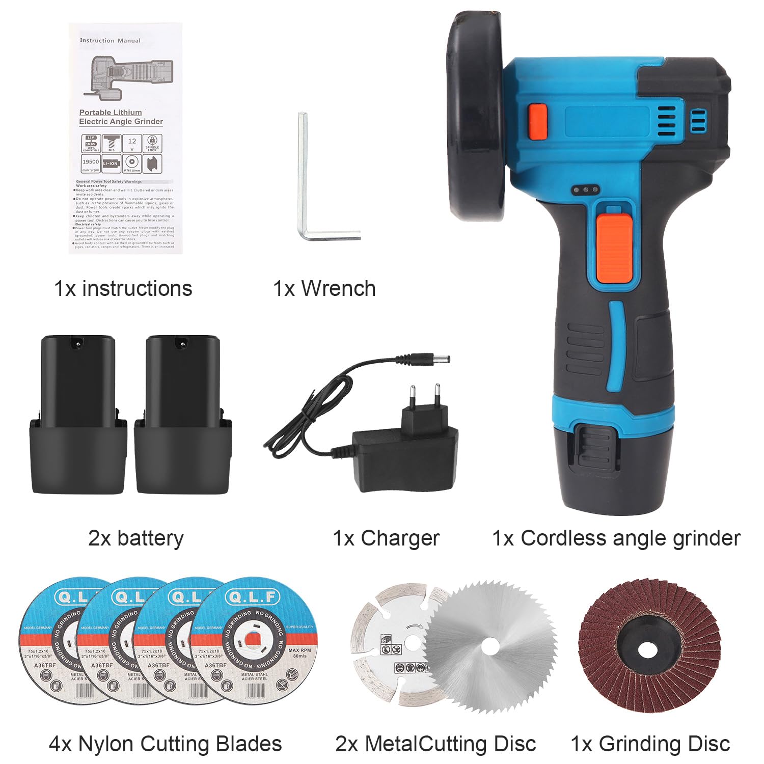 Mini Winkelschleifer Akku, Professional Winkelschleifer mit 2 x Batterien 4500mAh, 19500 rpm, Mini Akku Flex mit 7 Trennscheiben 75MM zum Schneiden, Polieren, Schärfen