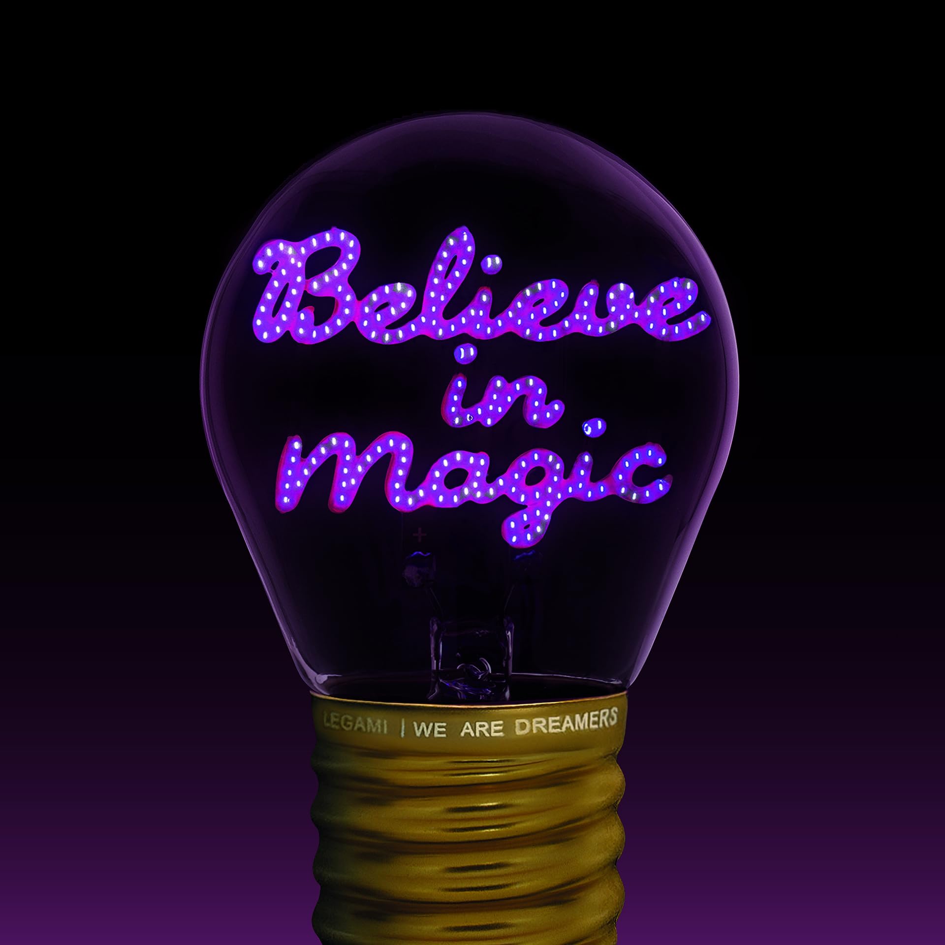 Legami - Glühbirnenförmige Tischlampe, wiederaufladbar mit USB Kabel, kabellos, Glühbirnen Fiktion, Believe in Magic Thema, 6,8 x 10,3 cm