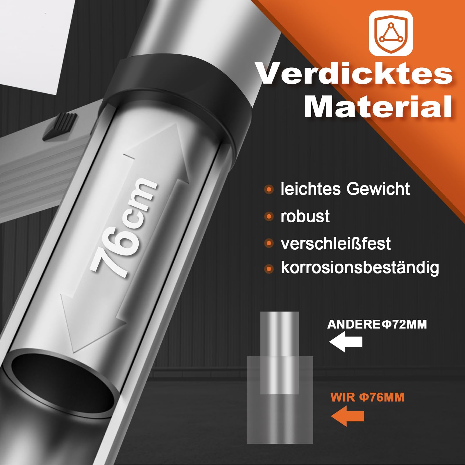HBTower Teleskopleiter 3,8 m aus Aluminium, Klappbare Ausziehleiter mit Rutschfesten Füßen, Robust & Tragbar, Tragkraft 150 kg, Ideal für Dachrinnenreinigung & Außenreparaturen, Silber