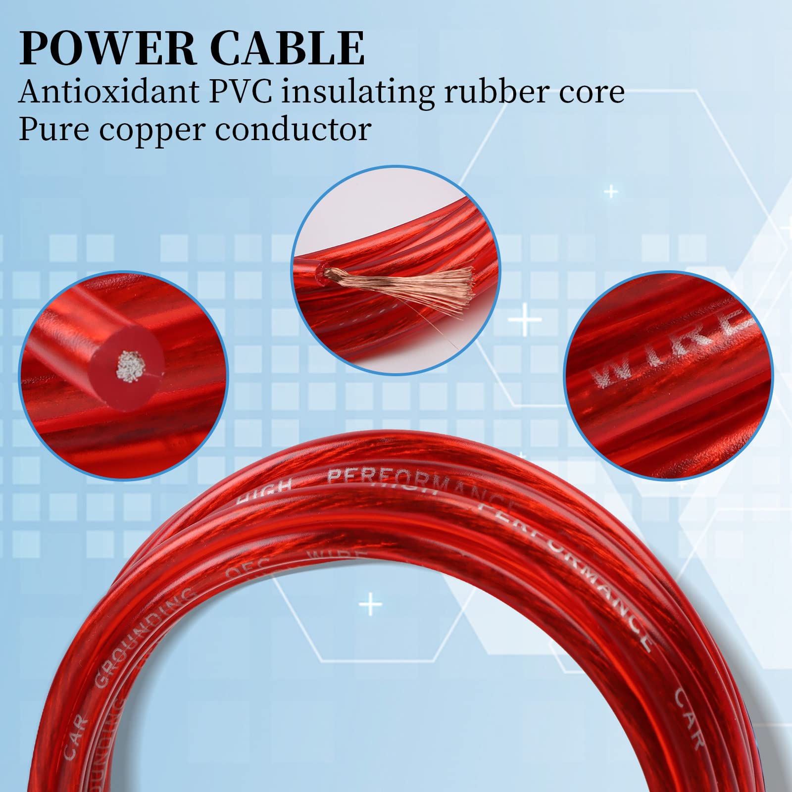 Verstärker Kabelsatz, Anschluss-Set Auto Verstärker Kabel Set, Subwoofer Kabel Set Endstufe Kabel, Car Audio Wire, 800W (10-Gauge Leitung, 4,5 Meter)