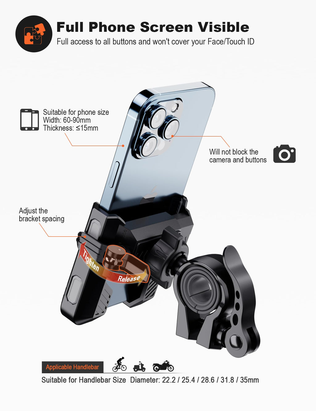 Grefay Fahrrad Handyhalterung【1s-Sperre】 Handyhalter Motorrad Vibrationsgedämpft Handy Fahrradhalterung Universal Lenker Halter für iPhone 16 15 14 13 Pro Max Plus, Samsung S24, Smartphone (Grau)