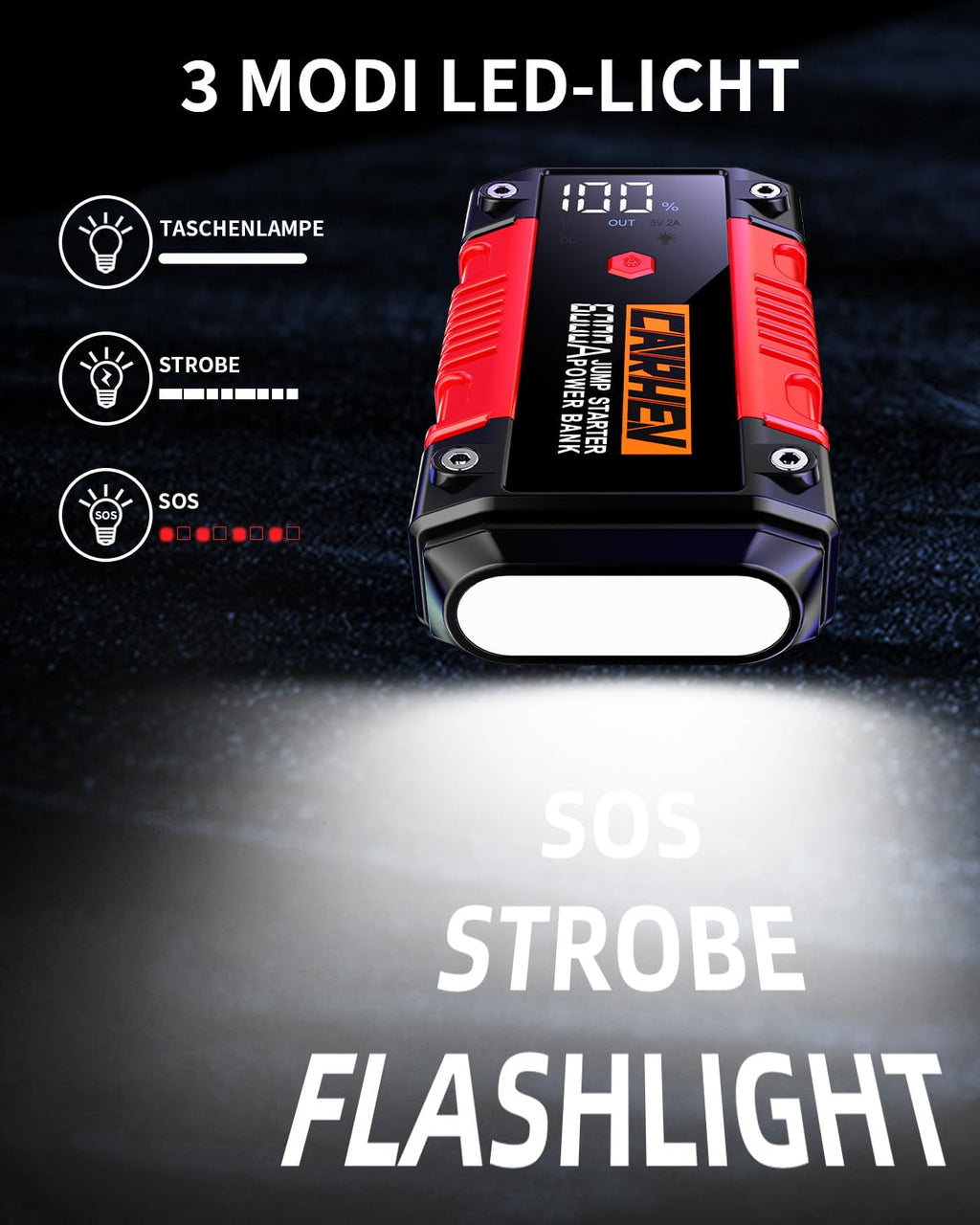 CARHEV Starthilfe Powerbank für pkw, 6000A Spitzenstrom Auto Starthilfe Powerbank, 12V Starter Powerbank(Bis zu 10L Benzin und 10L Diesel) Tragbarer Batterie Booster Jump Starter mit LED Taschenlampe