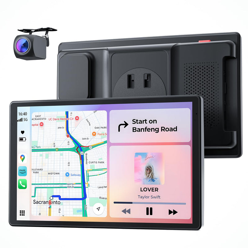 8'' Tragbares Carplay Display für Apple CarPlay & Android Auto, 1440x900 HD Display, Magnetische Halterung, OTA-Updates, Rückfahrkamera, Bluetooth, Sprachsteuerung, GPS-Navigation