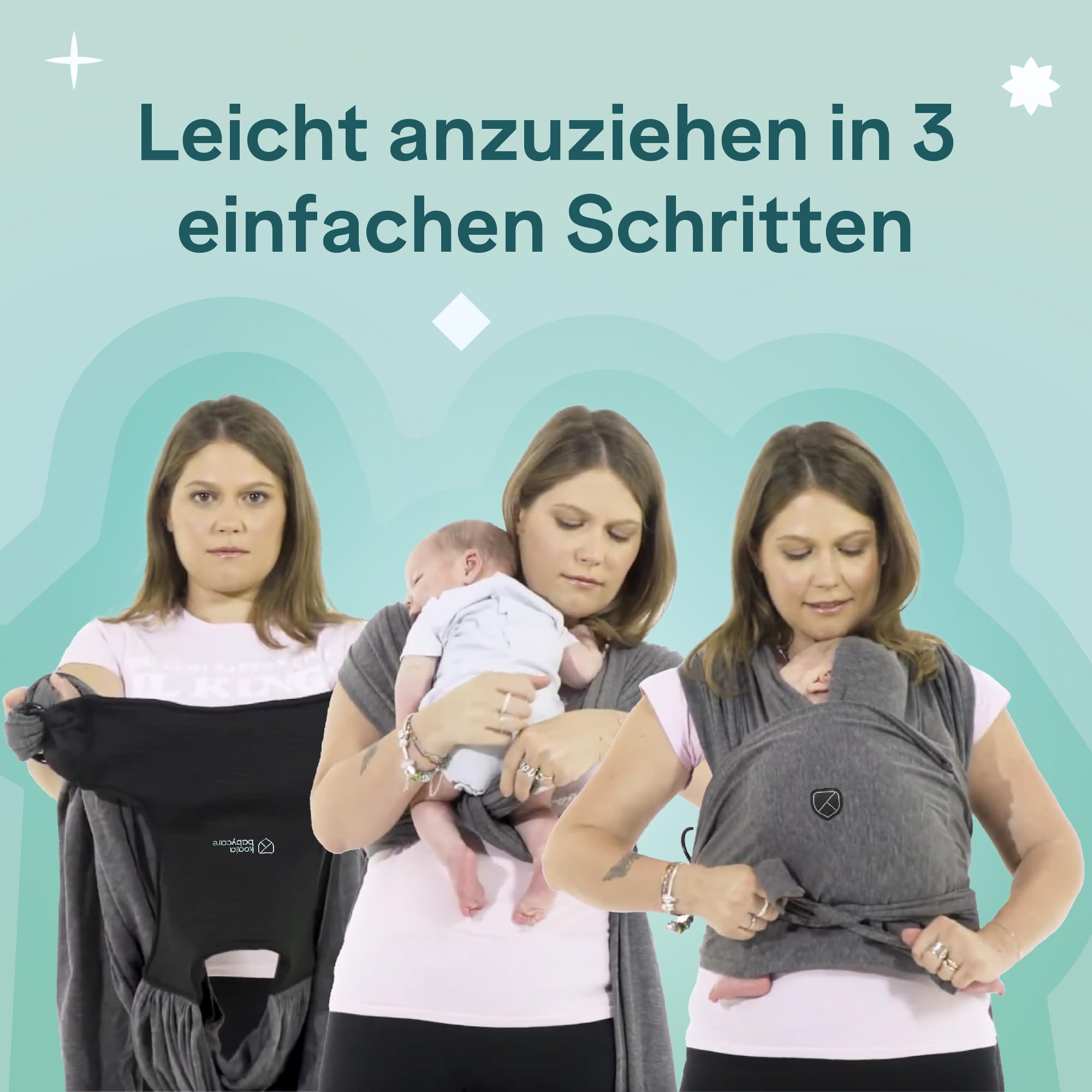 Koala Babycare Tragetuch Baby Neugeborene - Einfach Anzuziehen für Mütter und Väter - Babytrage Multi-Use Bis 9kg - Babytragetuch Schwarz
