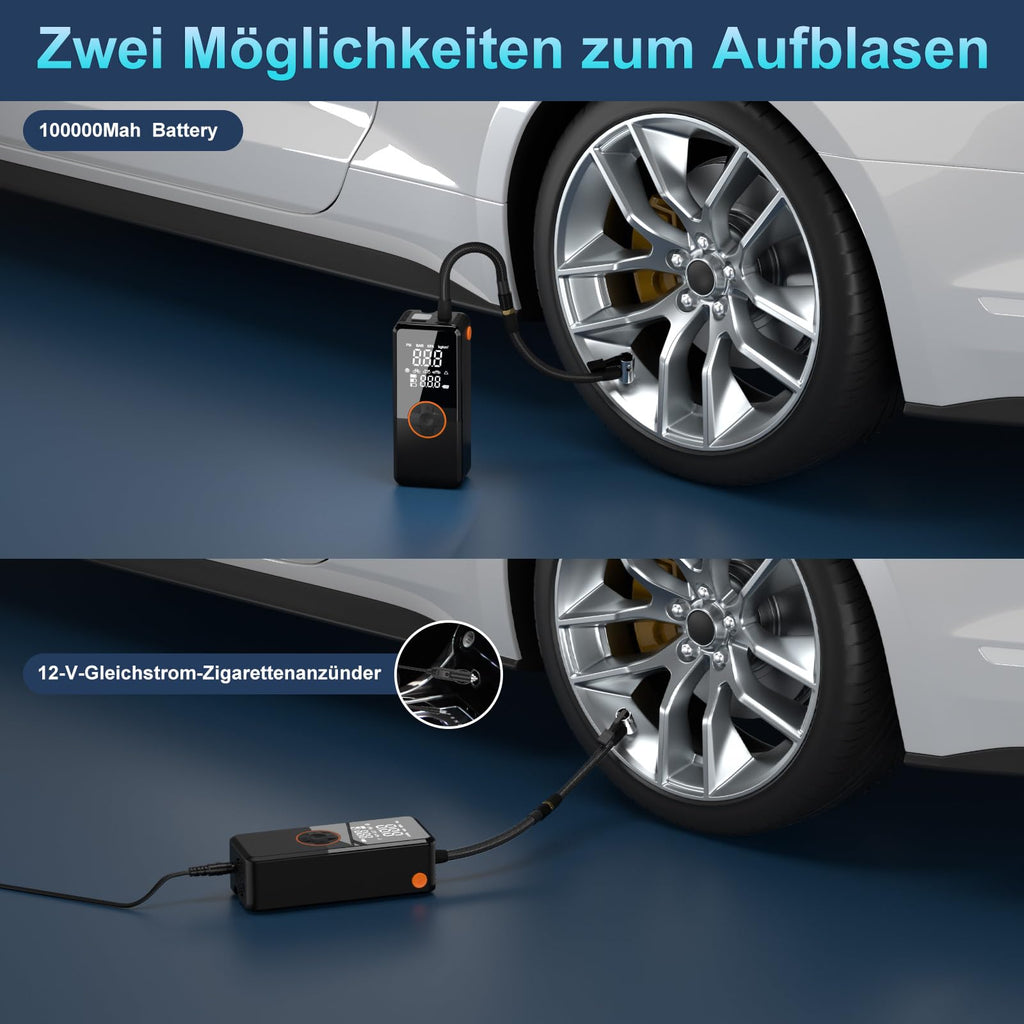 Elektrische Luftpumpe, Luftpumpe Elektrisch mit 10000mAh Akku, 150PSI Tragbar Mini Kompressor mit Manometer, Fahrradpumpe Elektrisch mit Digital LCD Bildschirm für Fahrräder, Motorräder, Auto & Bälle