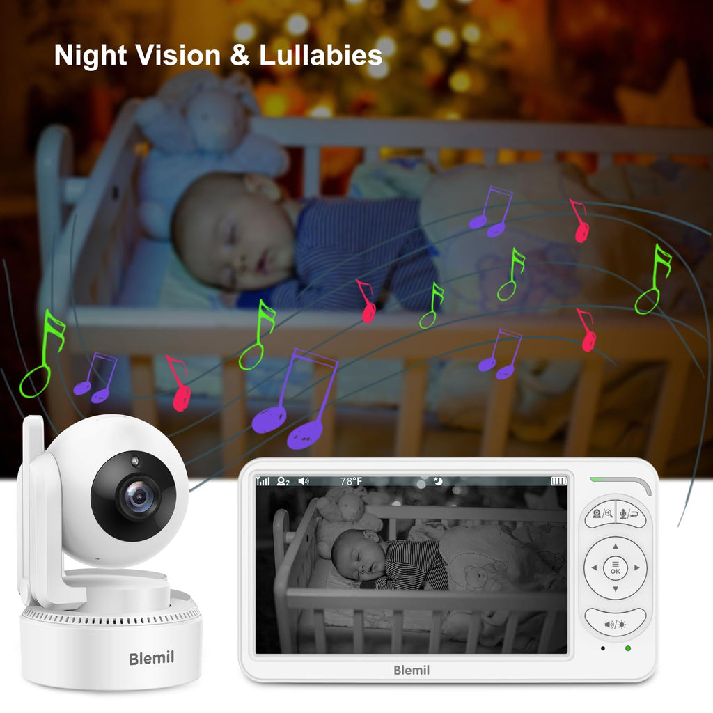 Blemil Babyphone mit Kamera,6 Zoll IPS Display Babyphone ohne WLAN, 4000 mAh Akku, ECO-Modus, Auto-Nachtsicht, 2-Wege-Audio, 300 m Reichweite（Idealzustand）,Weinen-Erkennung