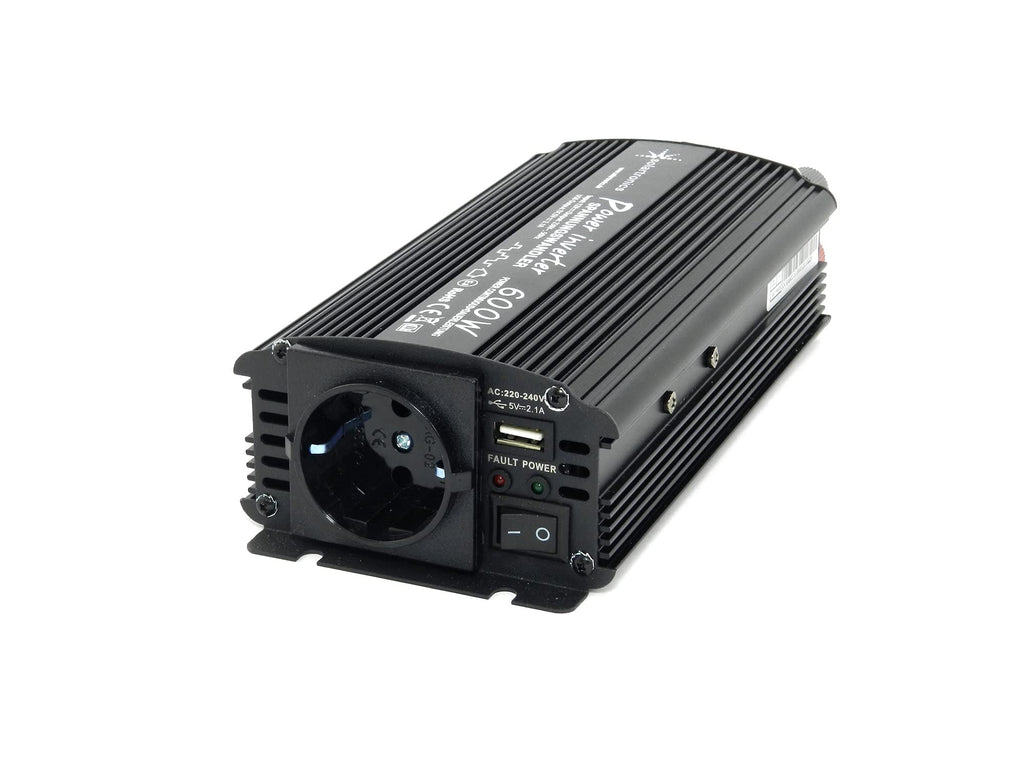 SOLARTRONICS Spannungswandler NM600 12V 600 Watt SCHWARZ - 1200 Watt Spitzenleistung - Wechselrichter 12v auf 230v - Blei- oder AGM-Batterie kompatibel - mit Schuko- & USB Anschluss