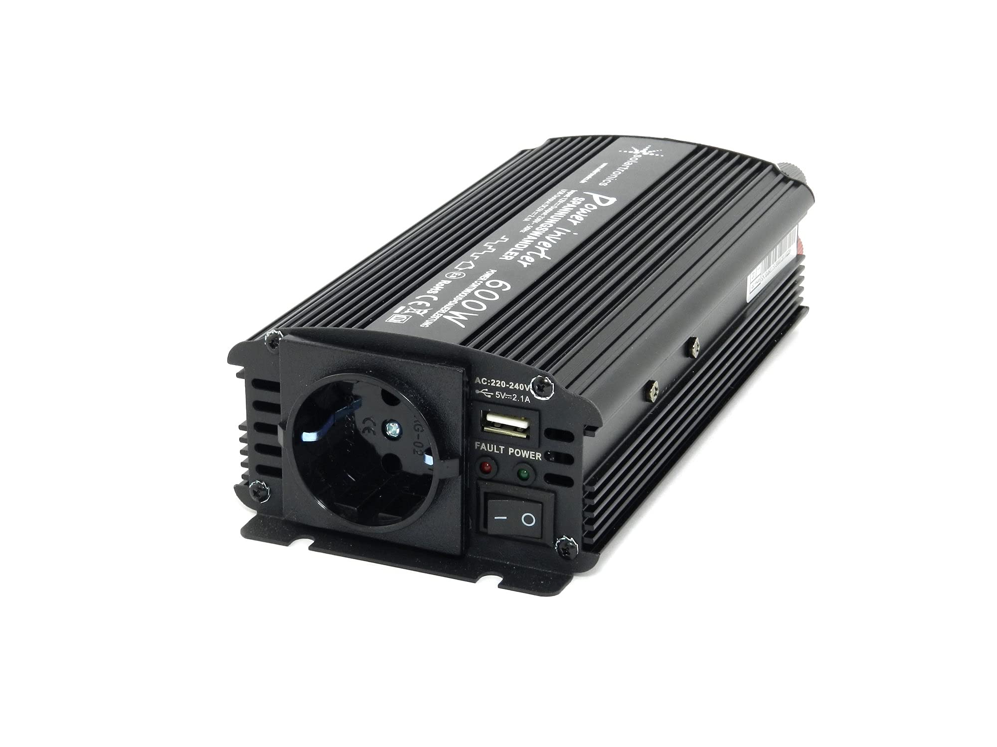 SOLARTRONICS Spannungswandler NM600 12V 600 Watt SCHWARZ - 1200 Watt Spitzenleistung - Wechselrichter 12v auf 230v - Blei- oder AGM-Batterie kompatibel - mit Schuko- & USB Anschluss