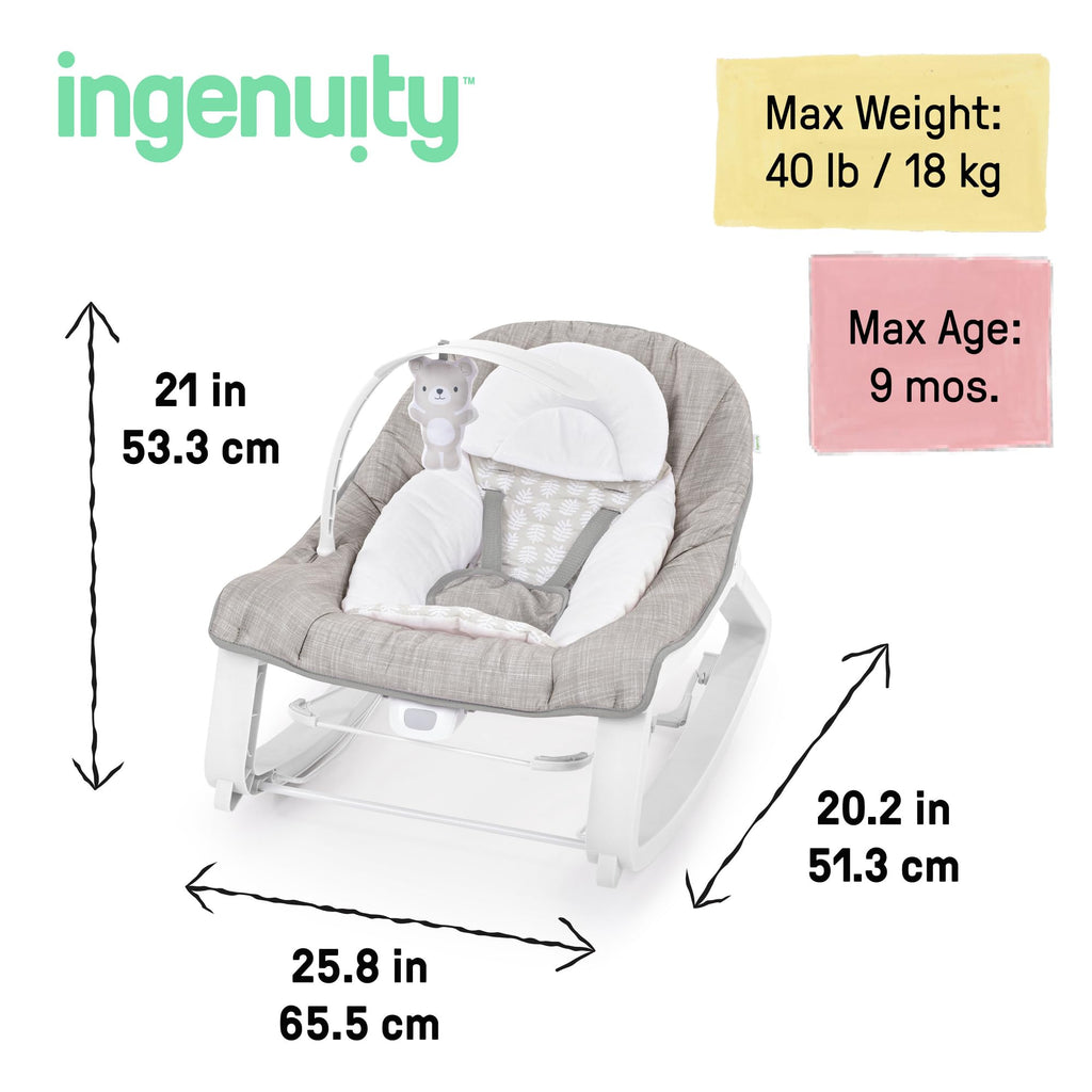 Ingenuity Keep Cozy 3-in-1 Baby Wippe, Sitz und Schaukel für Babys bis Kleinkinder, mit Vibrationen und Spielzeugstange, 0-30 Monate, Bär Linden
