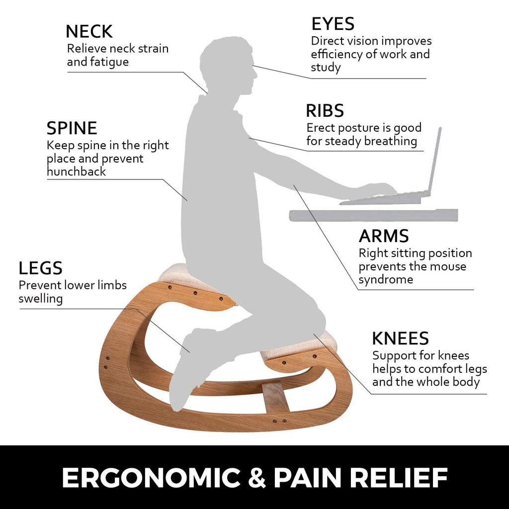VEVOR ergonomischer Hocker Kniehocker mit Hüftpolster, Gesundheitsstuhl für Zuhause, Kniestuhl zur Verbesserung der Rückenschmerzen Nackenschmerzen Lindern & Körperhaltung (Weiße Eiche)