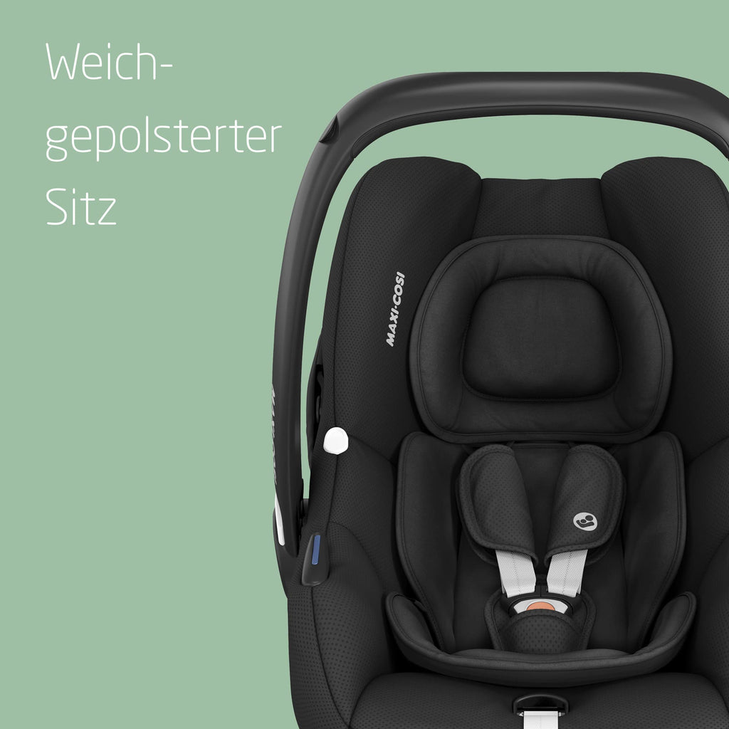 Maxi-Cosi CabrioFix i-Size, Babyschale, 0–12 Monate, max. 12 kg, leichter i-Size Kindersitz (3,2 kg), Sonnenverdeck, gepolsterter Sitz, für viele Maxi-Cosi Kinderwagen, Essential Black