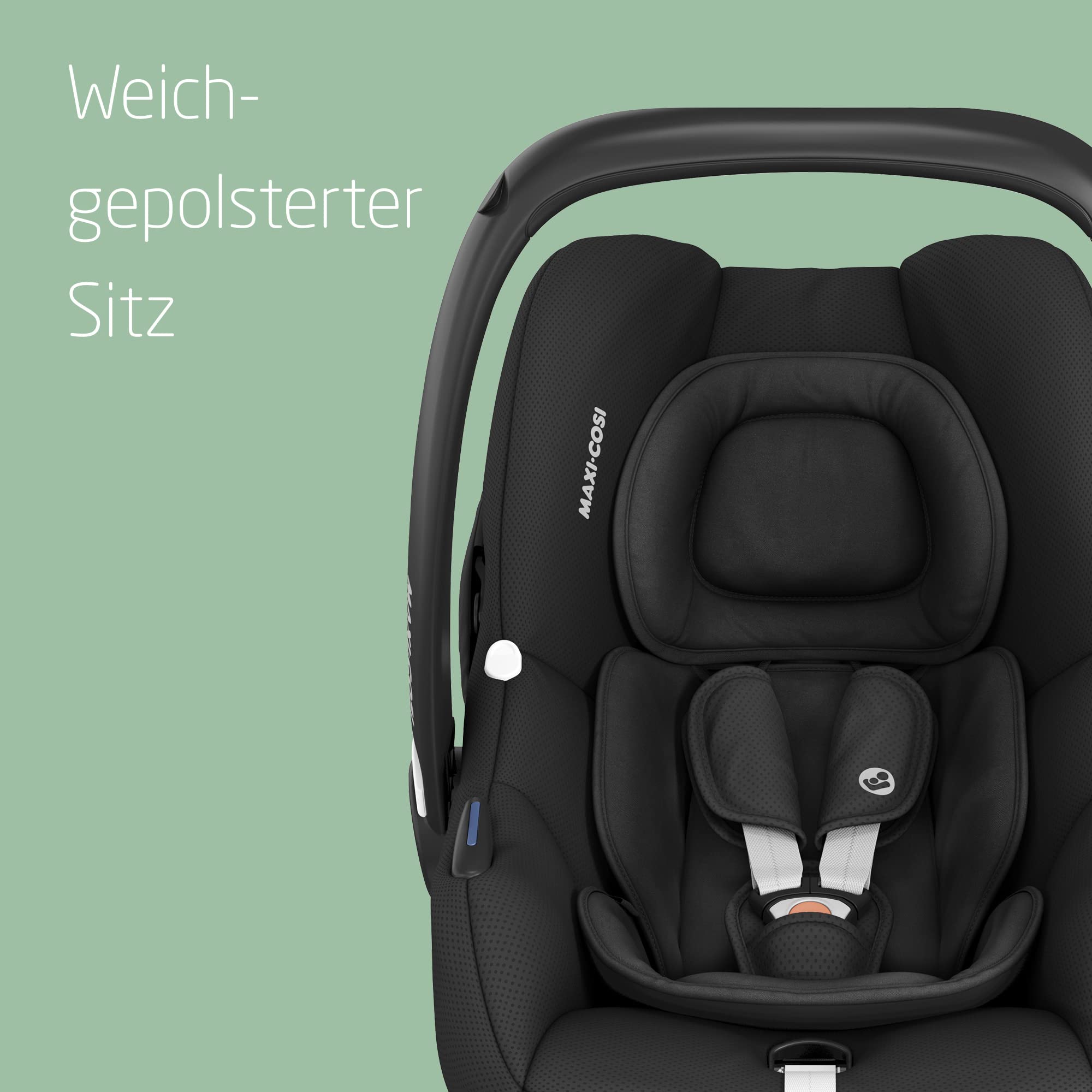 Maxi-Cosi CabrioFix i-Size, Babyschale, 0–12 Monate, max. 12 kg, leichter i-Size Kindersitz (3,2 kg), Sonnenverdeck, gepolsterter Sitz, für viele Maxi-Cosi Kinderwagen, Essential Black