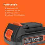 BLACK+DECKER 18V, 2.0AH, Lithium-Ionen-Akku, kompatibel mit Allen 18V BLACK+DECKER Produkten, BL2018-XJ