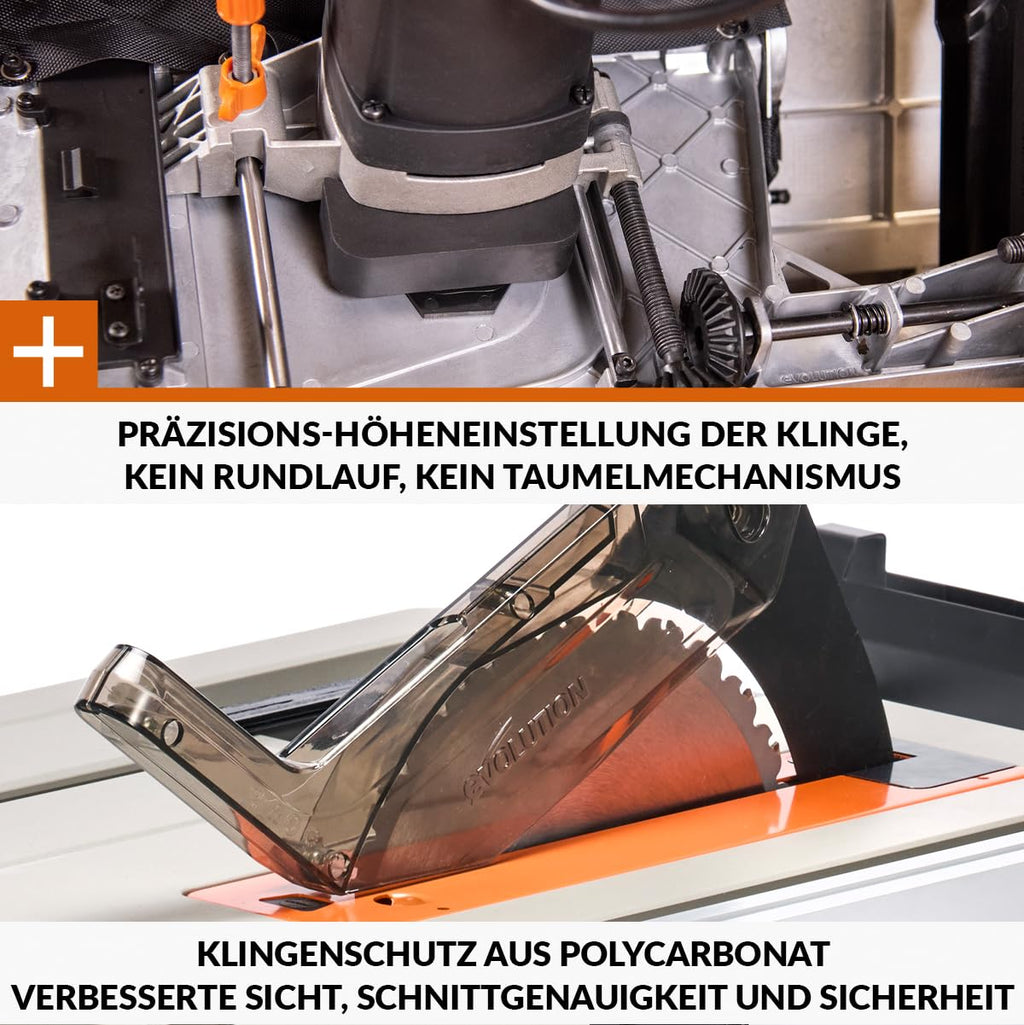 Evolution Power Tools R255TBL+ tischkreissäge, Tischsäge Tragbares Multi-Material-Sägeblatt im Lieferumfang enthalten Schneidet Holz Metall Kunststoff, 45˚ Fase, +/- 60˚ Gehrungswinkel, 1800w Motor
