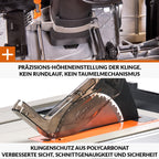 Evolution Power Tools R255TBL+ tischkreissäge, Tischsäge Tragbares Multi-Material-Sägeblatt im Lieferumfang enthalten Schneidet Holz Metall Kunststoff, 45˚ Fase, +/- 60˚ Gehrungswinkel, 1800w Motor