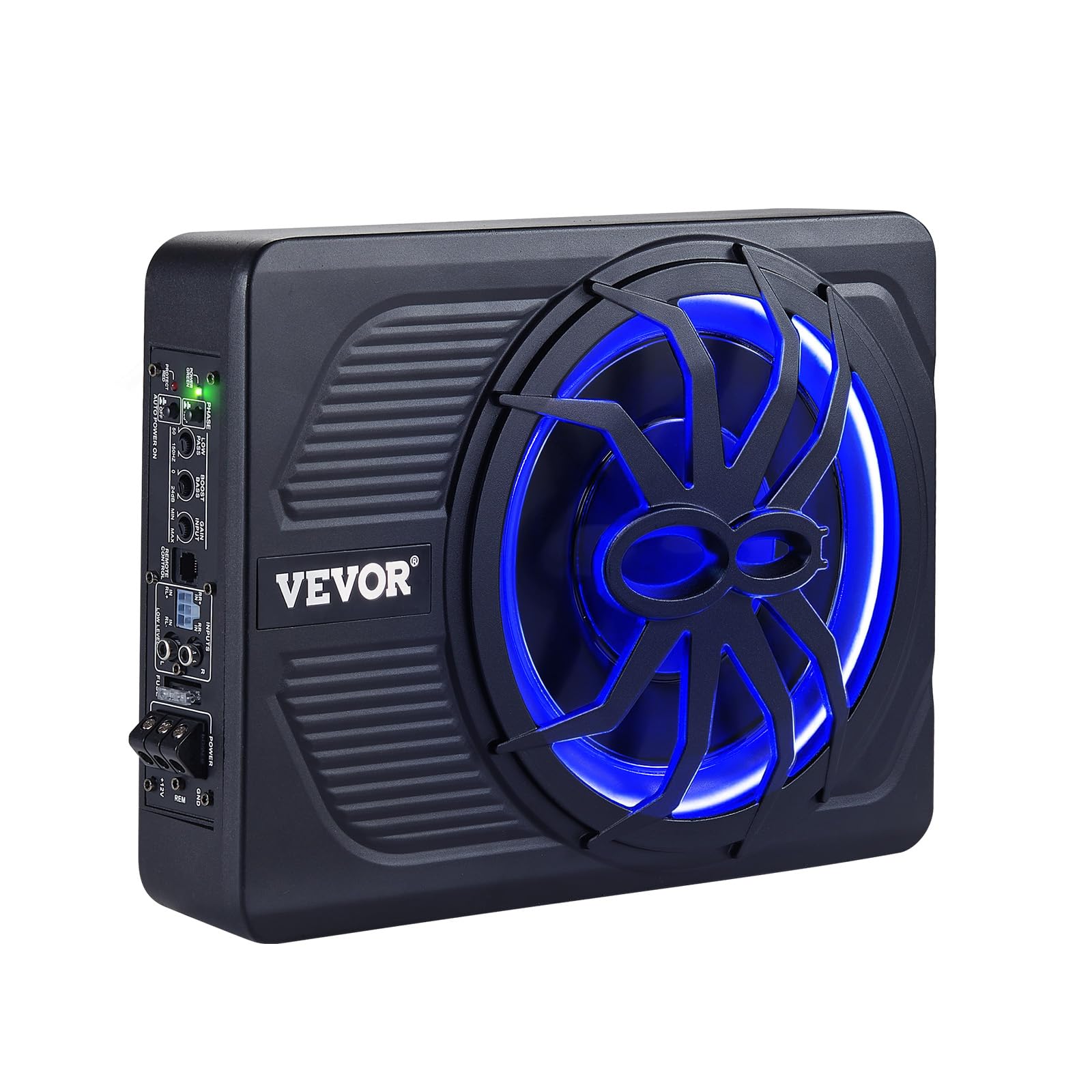 VEVOR Untersitz Auto Subwoofer 440 W 254 mm schlanker Auto Subwoofer unter dem Sitz Subsystem mit eingebautem Verstärker, Hoch-/Niedrigpegel-Eingang und Lautstärkeregler für SUVs Lkws