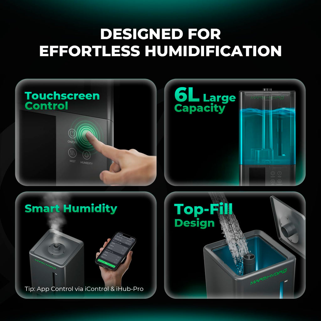 MARS HYDRO New Plant Humidifier 6L,with Adjustable Humidity,Timer Function,Ultrasonic Precise and Silent Operation,No-Leak Seal for Grow Tent,Indoor Planting,Greenhouse