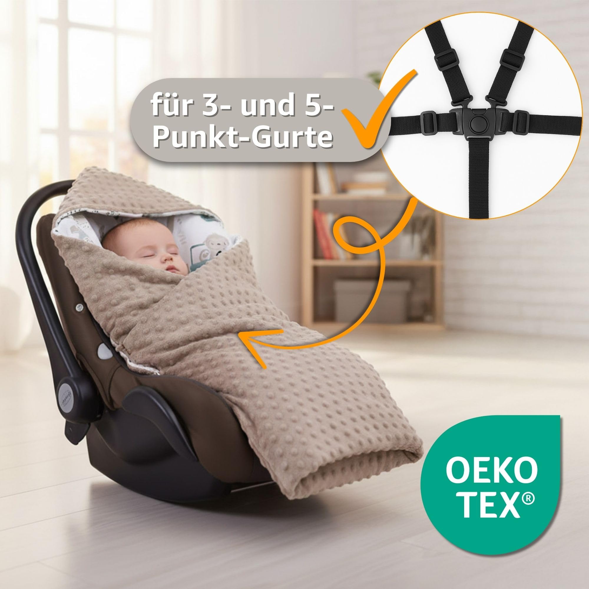 Einschlagdecke Babyschale Baby Decke 90x90 cm - Fußsack Blanket für Kinderwagen und Autositz Ganzjahres für Neugeborenen und Kleinkinder Einschlagsdecken für 3 und 5 Punkt Gurt Minky Oeko-Tex