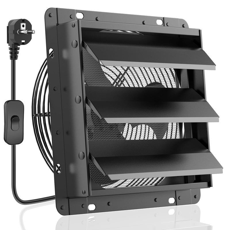 HG Power 250mm Abluftventilator Industrie Wandventilator 1100m³/h Wandlüfter mit Maschensieb Auspuffventilator mit EU-Stecker Aluminium Fensterventilator für Keller Garage Küche