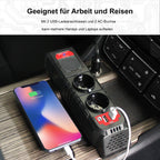 BYGD 150W Auto Spannungswandler Wechselrichter DC 12V auf 230V AC-Wandler mit 2 Ladesteckdosen und Zwei 2,4A USB-Anschlüssen Zigarettenanzünder-Steckdosenadapter für Geschaeftsfahrten und Urlaub