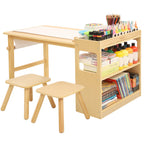 Bateso Kinder-Kunsttisch & 2 Stühle Set mit Rollenpapier - Geräumiger Basteltisch mit Ablageflächen zum Zeichnen, Arbeiten und Lernen - Ideale Holzmöbel für kreatives Spielen