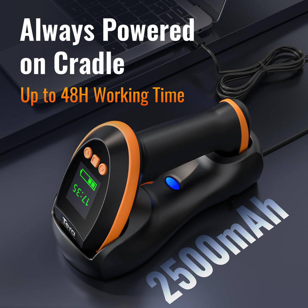 Tera Barcode-Scanner Kabellos Ladestation: 1D 2D QR mit digitalem Einstellungsbildschirm & Tastenfeld Schnellscan Bluetooth 2.4G & USB-Kabel deutsche Anleitung HW0009