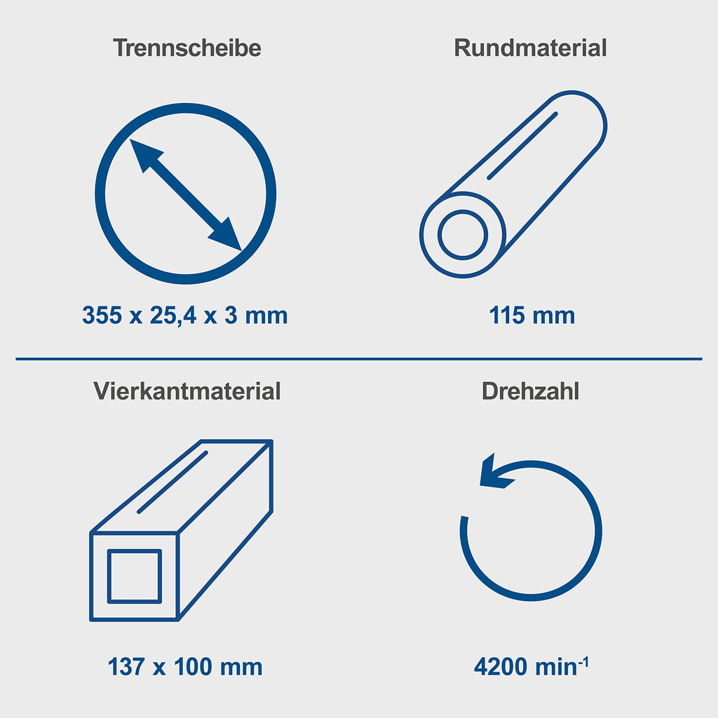 Scheppach Trennschneider MT150 Metallsäge Metall Kappsäge mit Softstart Gehrungssäge | Schnitthöhe max. 115mm | 2600W Leistung | 4200 min-1 | Trennscheibe Ø 355 x 25,4 mm | Neigungswinkel 0-45°