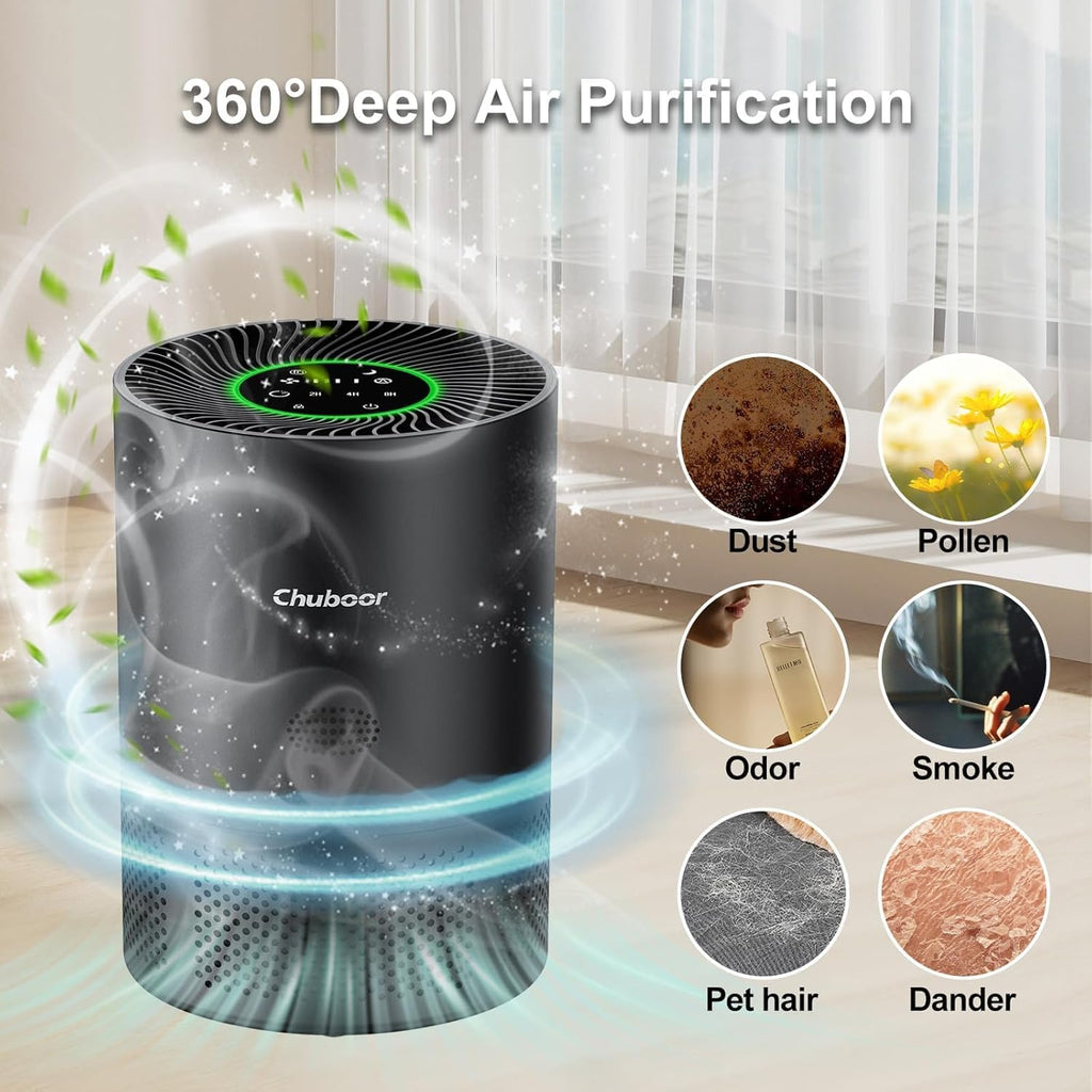 Luftreiniger Allergiker, HEPA Luftfilter gegen Schimmel, Staub und Tierhaare bis zu 0,3 µm 185m³/h CADR für Schlafzimmer bis zu 110m², Luftqualitätsanzeige, Kindersicherung, 3 Geschwindigkeiten, 25dB