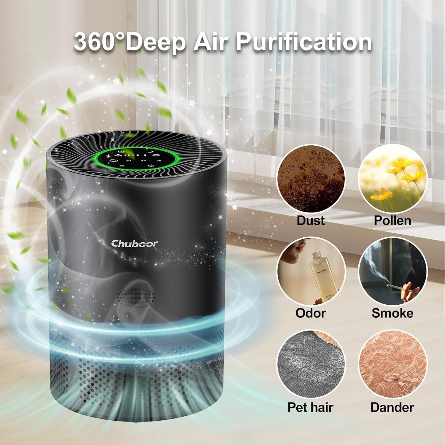 Luftreiniger Allergiker, HEPA Luftfilter gegen Schimmel, Staub und Tierhaare bis zu 0,3 µm 185m³/h CADR für Schlafzimmer bis zu 110m², Luftqualitätsanzeige, Kindersicherung, 3 Geschwindigkeiten, 25dB