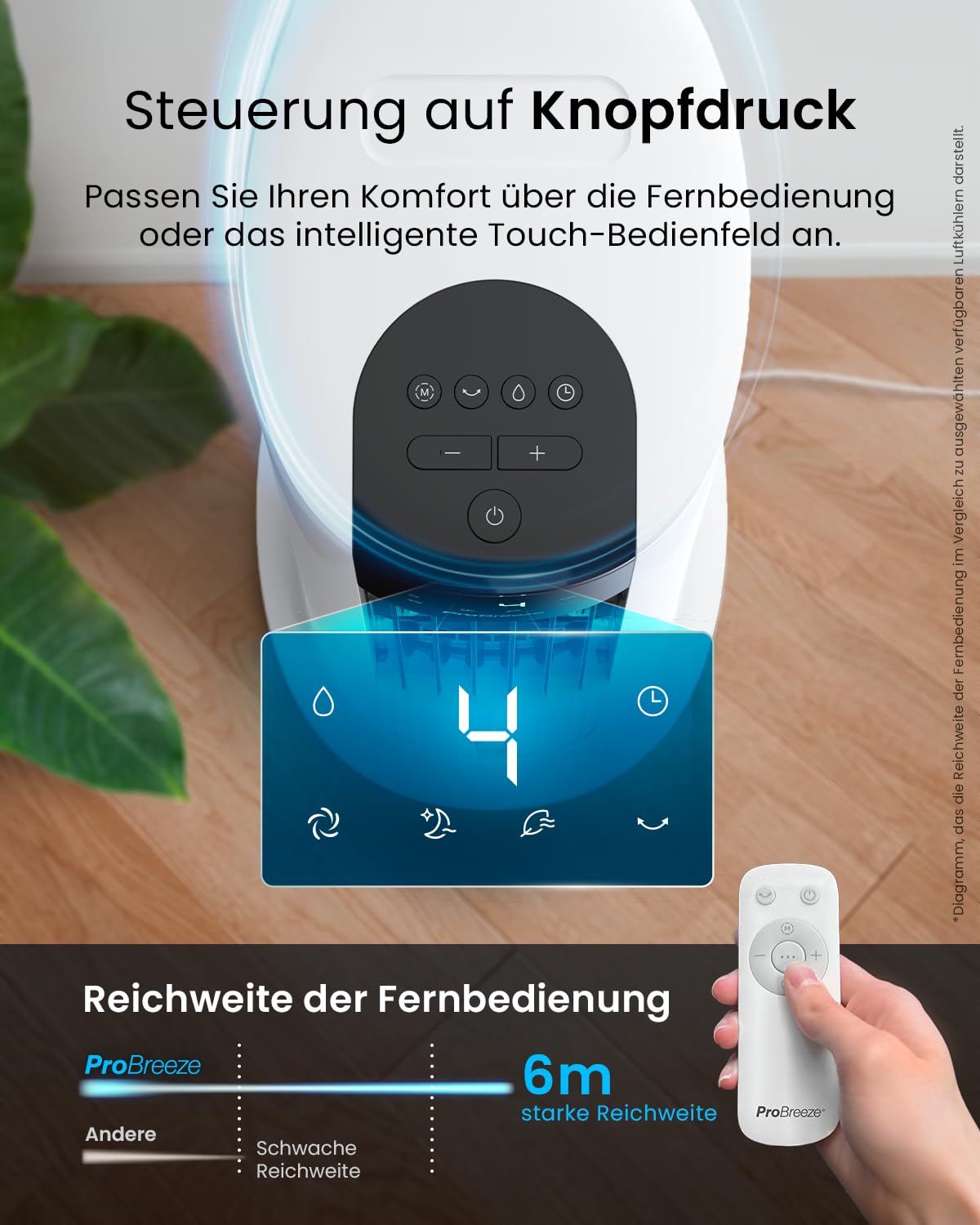 Pro Breeze OmniAir Turmventilator mit Wasserkühlung - Luftkühler mit Fernbedienung, 4 Modi, 4 Gebläsestufen - Ventilator leise - Mobile Klimaanlage ohne Abluftschlauch - Verdunstungskühler, 7L